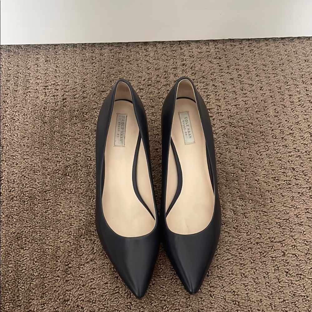 Cole Haan Navy Leather Kitten Heel Pumps - Picture 5 of 6